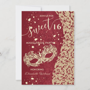 Masqueradiamantdamm röd söt 16 inbjudan