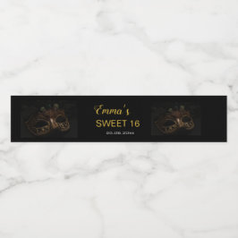 MasqueraElegant Guld Black Sweet 16 15 Birthday Vattenflaska Etikett