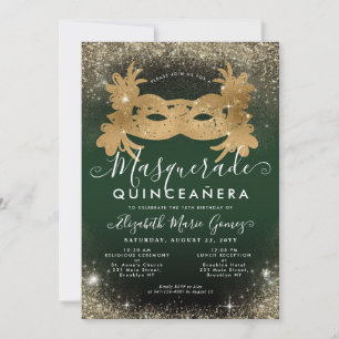 MasqueraEmerald Grönt Guld Glitter Quinceanera Inbjudningar