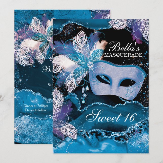 MasqueraFödelsedagsfest inbjudan (Fram/baksida)