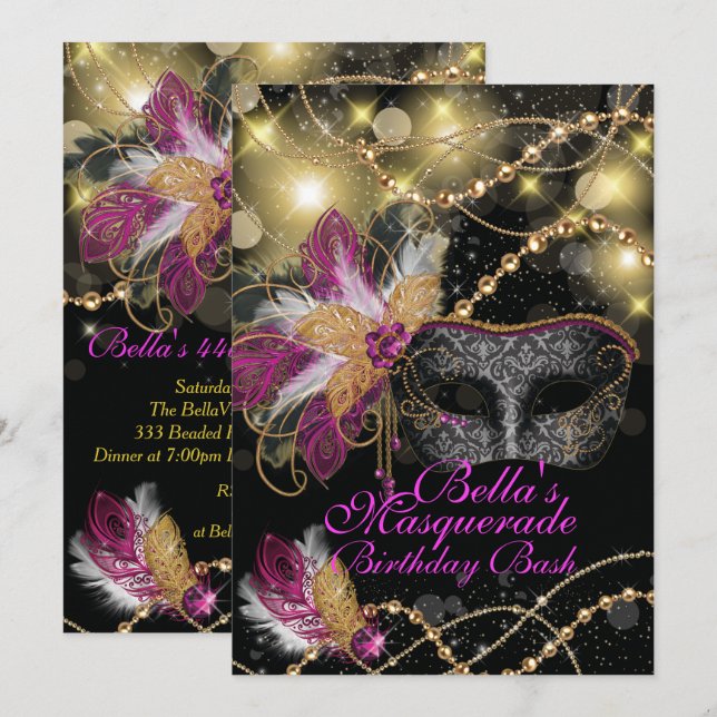 MasqueraFödelsedagsfest inbjudan (Fram/baksida)