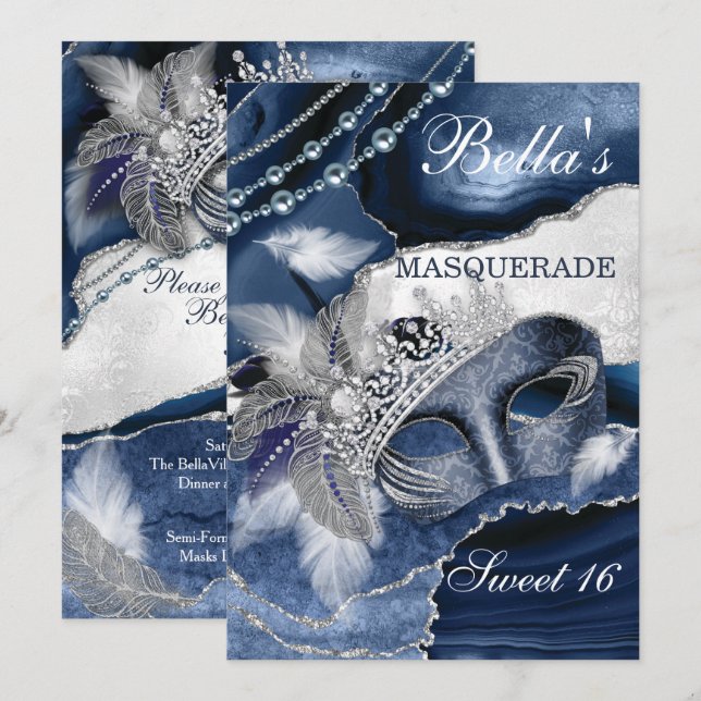 MasqueraFödelsedagsfest inbjudan (Fram/baksida)