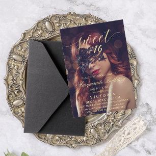 Masquerafoto Sweet 16 Birthday Inbjudningar