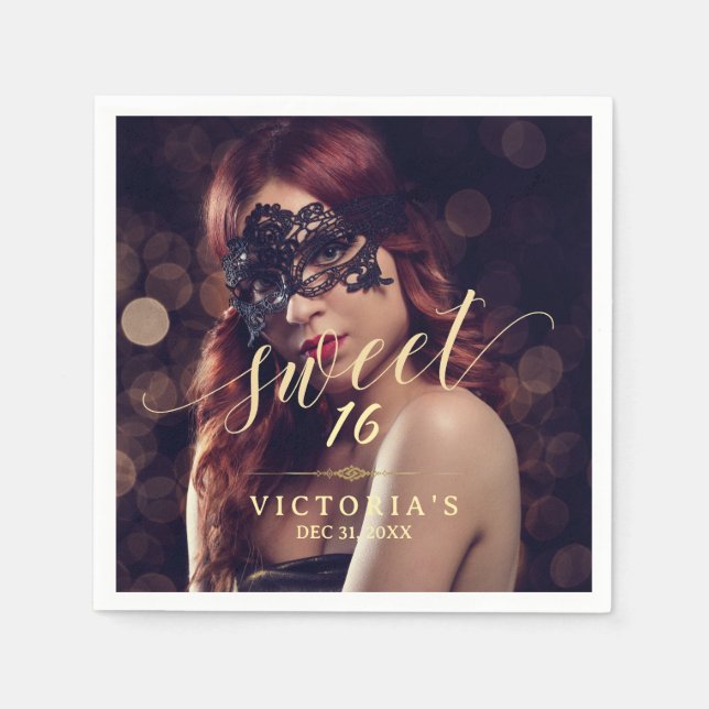 Masquerafoto Sweet 16 Birthday Pappersservett (Framsidan)