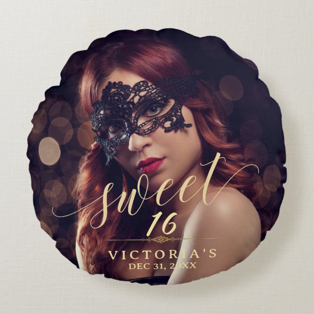 Masquerafoto Sweet 16 Rund Kudde (Framsidan)