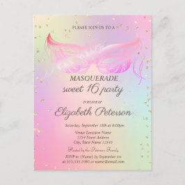 MasqueraGuld Diamonds HoloGraph Sweet 16 Inbjudan Vykort