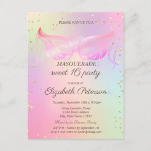 MasqueraGuld Diamonds HoloGraph Sweet 16 Inbjudan Vykort