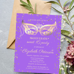 MasqueraGuld Diamonds Violet Sweet 16 Inbjudan Vykort
