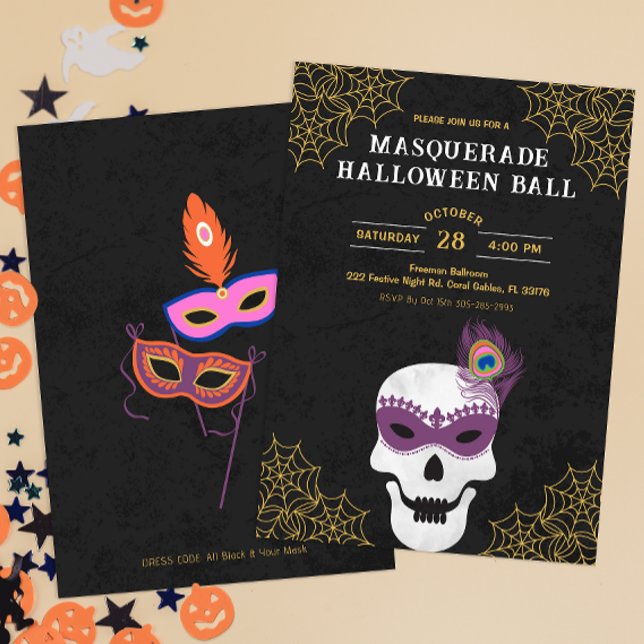 MasqueraHalloween Boll Skull Inbjudan (Masquerade Halloween Ball Invitation)