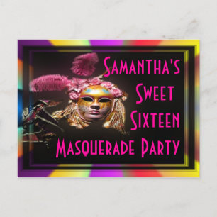 Masquerainbjudan sweet sixteen inbjudan vykort
