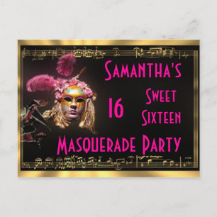 Masquerainbjudan sweet sixteen inbjudan vykort