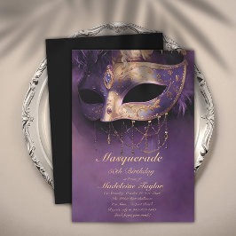 MasqueraLila Guld Venedig Mask 50:e födelsedagen Inbjudningar