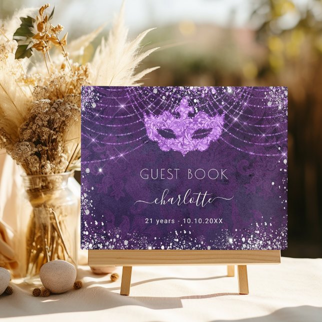 Masqueralila silver glitter dammfödelsedag gästböcker (Skapare uppladdad)