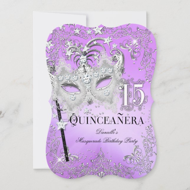 MasqueraLila Silver Quinceanera Birthday Inbjudningar (Framsida)