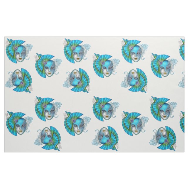 MasqueraMardi Gras Mask Teal Blue Tyg (Fat Quarter)