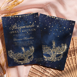 Masqueramask chic guld glitter gnistra Sweet 16 Inbjudningar