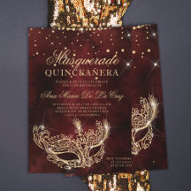 Masqueramask chic röd guld glitter quinceanera