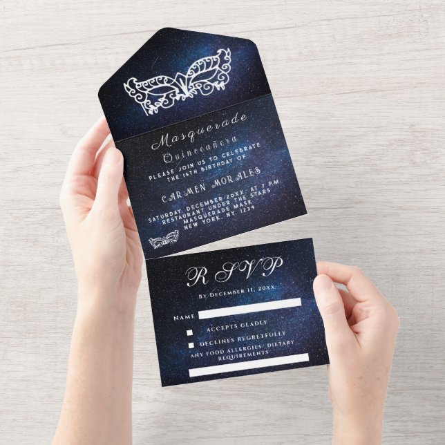 Masqueramask Galaxy Blue Stars Quinceanera (Avrivbar del)