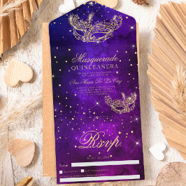 Masqueramask guld glitter quinceanera lila