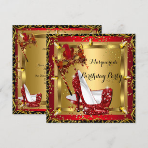 Masqueramask High Heel Shoe Red Birthday 3 Inbjudningar