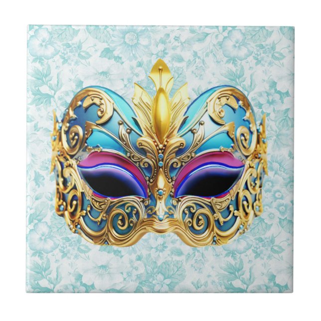 Masqueramask med Golden Embellishments Kakelplatta (Framsidan)