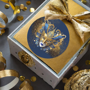 Masqueramask Motif Blue Guld ID1031 Runt Klistermärke