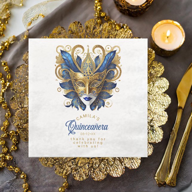 Masqueramask Motif Blue Guld White ID1031 Pappersservett (Skapare uppladdad)