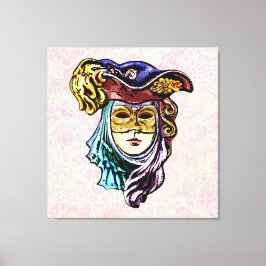 Masqueramask på Dusty Rosa Brocade Mönster Canvastryck