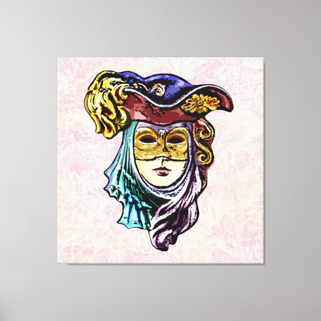 Masqueramask på Dusty Rosa Brocade Mönster Canvastryck (Framsida)