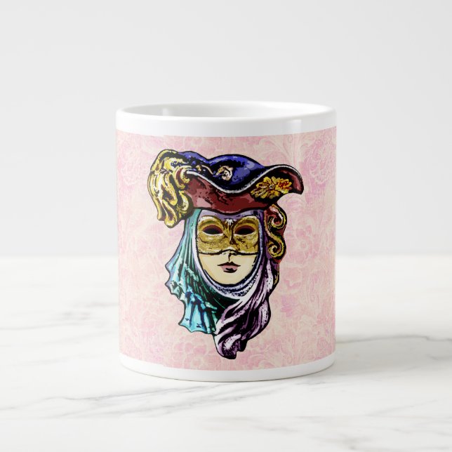 Masqueramask på Dusty Rosa Brocade Mönster Jumbo Mugg (Framsidan)