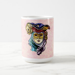 Masqueramask på Dusty Rosa Brocade Mönster Kaffemugg
