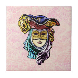Masqueramask på Dusty Rosa Brocade Mönster Kakelplatta