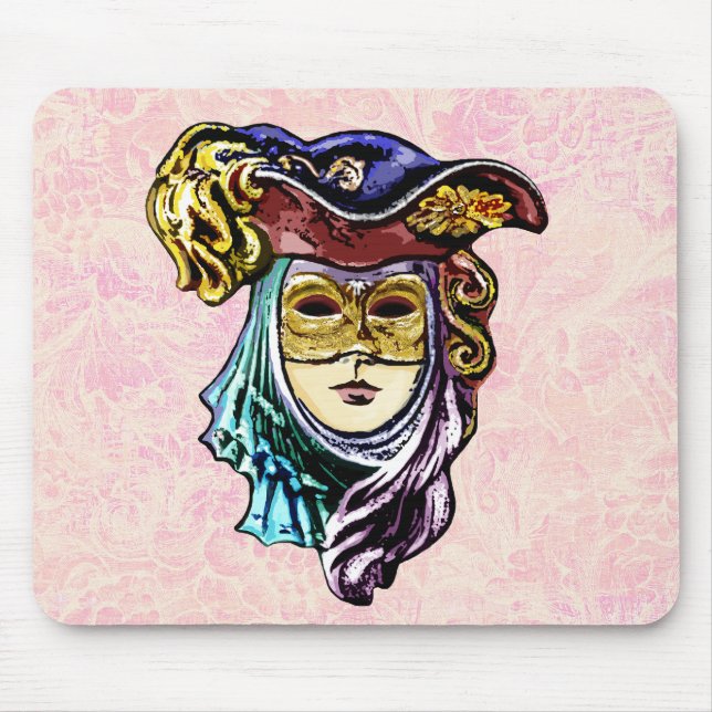 Masqueramask på Dusty Rosa Brocade Mönster Musmatta (Framsidan)