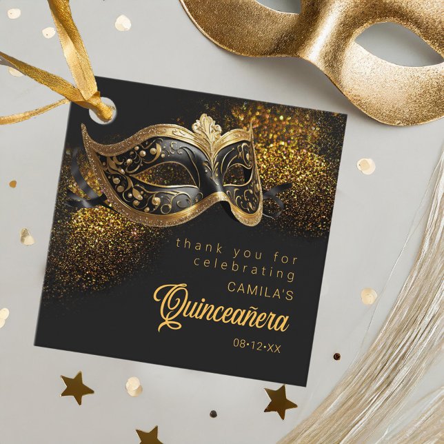 Masqueramask Quinceanera Black Guld ID1031 Gåvor Etiketter (Skapare uppladdad)