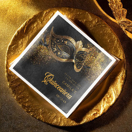 Masqueramask Quinceanera Black Guld ID1031 Pappersservett