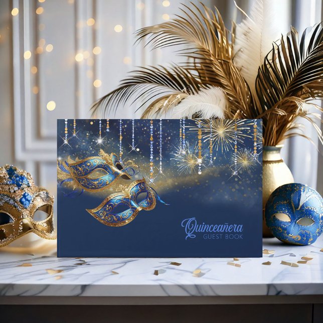 Masqueramask Quinceañera Blue Guld ID1031 Gästböcker (Skapare uppladdad)