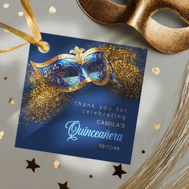 Masqueramask Quinceanera Blue Guld ID1031 Gåvor Etiketter (Skapare uppladdad)