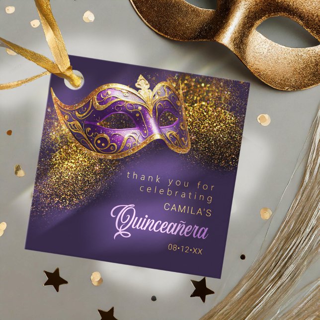 Masqueramask Quinceanera Lila Guld ID1031 Gåvor Etiketter (Skapare uppladdad)