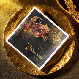Masqueramask Quinceanera Red Guld ID1031 Pappersservett