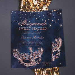 Masqueramask ro guld glitter gnistra Sweet 16 Inbjudningar