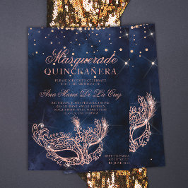Masqueramask ro guld glitter quinceanera inbjudningar