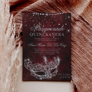 Masqueramask röd silver glitter quinceanera inbjudningar