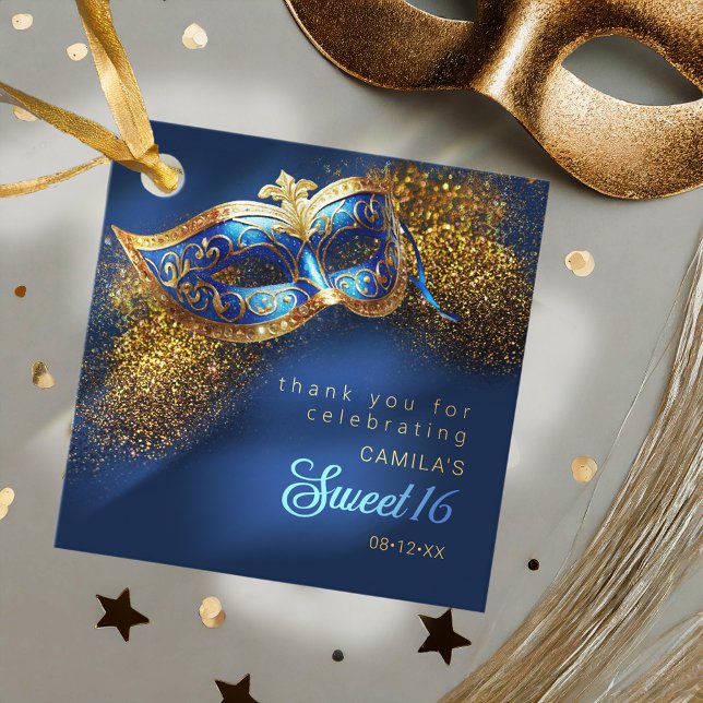 Masqueramask Sweet 16 Blue Guld ID1032 Gåvor Etiketter (Skapare uppladdad)