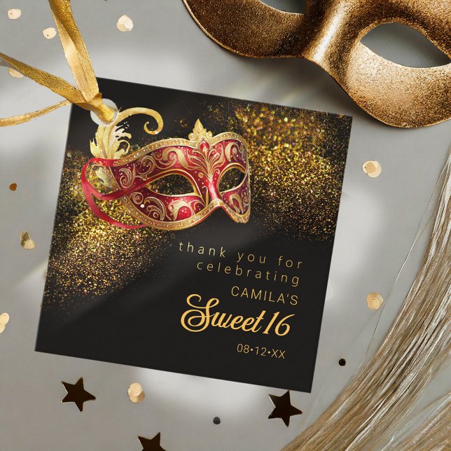 Masqueramask Sweet 16 Red Guld ID1032 Gåvor Etiketter (Skapare uppladdad)