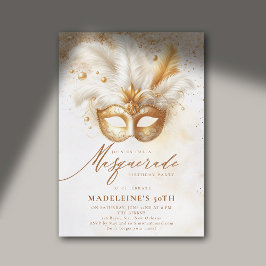 Masqueramasken Guld White Dramatic 50:e födelsedag Inbjudningar