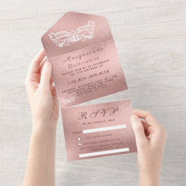 Masqueramasken Ro Guld Rosa Glitter Quinceanera