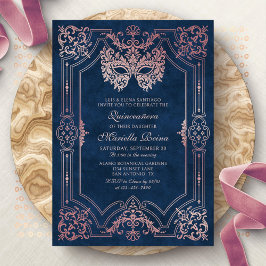 Masqueramaskens Rosa Elegant Quinceanera Inbjudningar