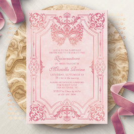 Masqueramaskens Rosa Elegant Quinceanera Inbjudningar