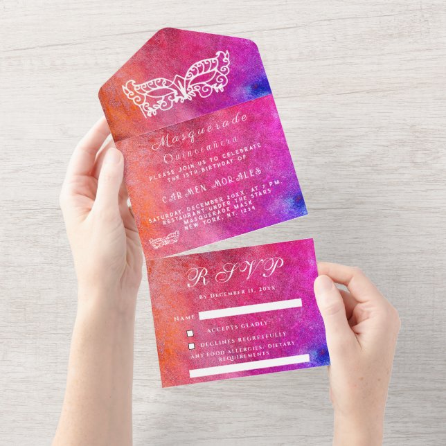 Masqueramaskens Rosa Glitter Abstrakt Quinceanera (Avrivbar del)