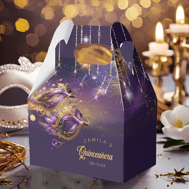 Masqueramasker Quinceanera Lila Guld ID1031 Presentaskar (Skapare uppladdad)